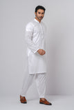 Men's Panjabi: Opt White, Tobaco Brown & Timber Green