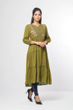 WOMEN'S ETHNIC KURTA : VANILLA PRINTED &  AVOCADO PRINTED