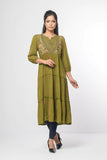 WOMEN'S ETHNIC KURTA : VANILLA PRINTED &  AVOCADO PRINTED