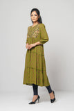 WOMEN'S ETHNIC KURTA : VANILLA PRINTED &  AVOCADO PRINTED