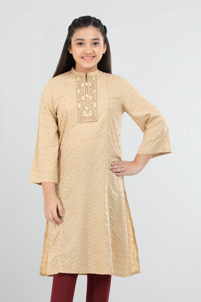 Junior Girls Ethnic Top (10-14 Years) : Almond Buff & Lilac Breeze