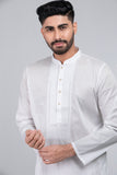 Men's Panjabi: Opt White, Woodland & Blue