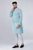 Men's Panjabi: Opt White, Woodland & Blue