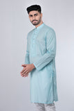 Men's Panjabi: Opt White, Woodland & Blue