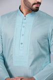 Men's Panjabi: Opt White, Woodland & Blue