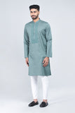 Men's Panjabi: Opt White, Woodland & Blue