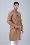 Men's Panjabi: Opt White, Tobaco Brown & Timber Green