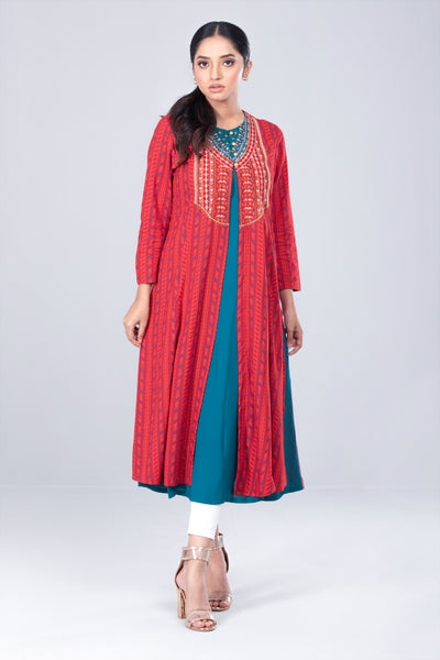 Women's ethnic kurta: Chilli pepper printed & ranite grey printed