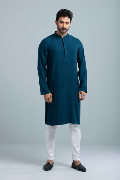 Men's Panjabi : Teal & Wood Smoke