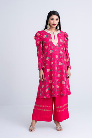 Women's Ethnic Kurta : Rose Red Printed