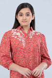 Junior Girls Ethnic Frock (10-14 Years): Red Printed & Green Printed