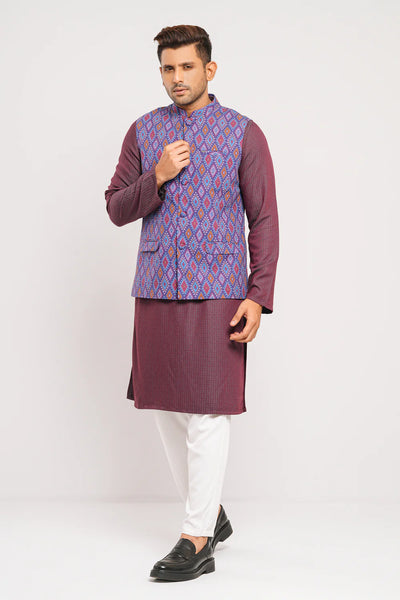 Regular Fit Geometric Printed Waistcoat : Gulf Blue