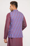 Regular Fit Geometric Printed Waistcoat : Gulf Blue