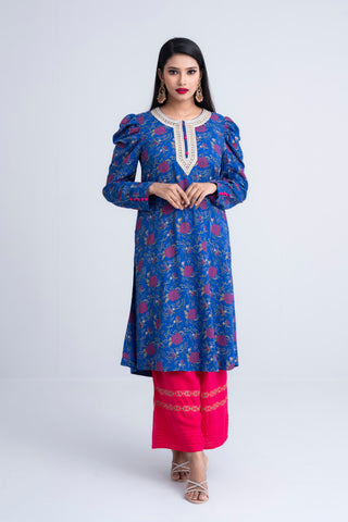 Women's Ethnic Kurta : R Blue Printed