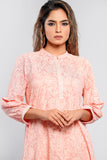 Rotary Printed and Embroidered Women Ethnic Kurti : Ashes of Roses Printed & Candle Lt Peach Printed