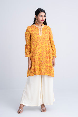 Women Ethnic Kurti : Ochre Printed