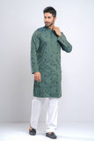 Slim Fit Two-Tone Fabric Floral Embroidered Men's Panjabi :  Redwood. Sandrift & Rain Forest