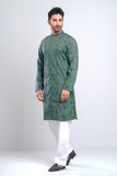 Slim Fit Two-Tone Fabric Floral Embroidered Men's Panjabi :  Redwood. Sandrift & Rain Forest