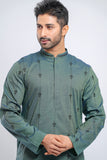 Slim Fit Two-Tone Fabric Floral Embroidered Men's Panjabi :  Redwood. Sandrift & Rain Forest