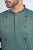 Slim Fit Two-Tone Fabric Floral Embroidered Men's Panjabi :  Redwood. Sandrift & Rain Forest