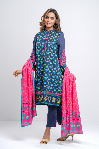 Women's Lawn - Three Piece : Navy Blue  & Maroon