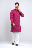 Slim Fit Two-Tone Fabric Floral Embroidered Men's Panjabi :  Redwood. Sandrift & Rain Forest