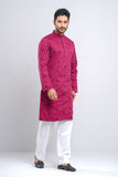 Slim Fit Two-Tone Fabric Floral Embroidered Men's Panjabi :  Redwood. Sandrift & Rain Forest