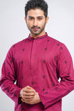 Slim Fit Two-Tone Fabric Floral Embroidered Men's Panjabi :  Redwood. Sandrift & Rain Forest