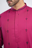 Slim Fit Two-Tone Fabric Floral Embroidered Men's Panjabi :  Redwood. Sandrift & Rain Forest