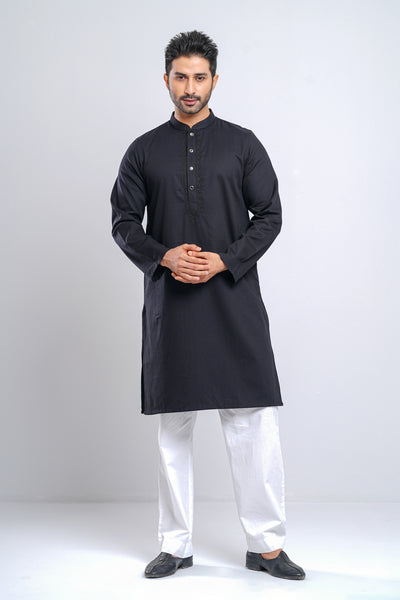 Men's Panjabi : Black & Porcelain