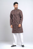 Slim Fit Two-Tone Fabric Floral Embroidered Men's Panjabi :  Redwood. Sandrift & Rain Forest