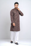 Slim Fit Two-Tone Fabric Floral Embroidered Men's Panjabi :  Redwood. Sandrift & Rain Forest