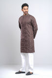 Slim Fit Two-Tone Fabric Floral Embroidered Men's Panjabi :  Redwood. Sandrift & Rain Forest