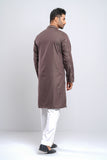 Slim Fit Two-Tone Fabric Floral Embroidered Men's Panjabi :  Redwood. Sandrift & Rain Forest