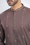 Slim Fit Two-Tone Fabric Floral Embroidered Men's Panjabi :  Redwood. Sandrift & Rain Forest