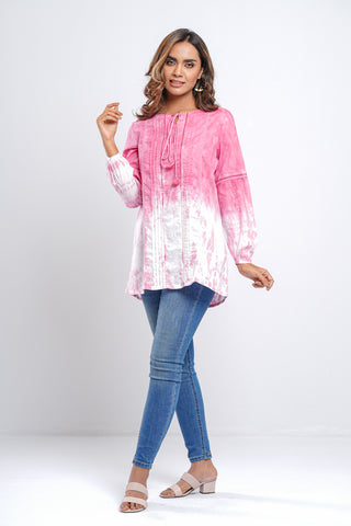 Women's Woven Top : Pink and White