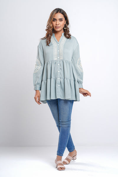 Women's Woven Tops : Stone Blue