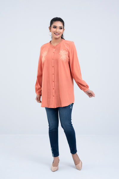 Women's Casual Shirt : Orange & Olive