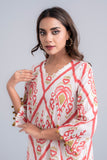 Women's Lawn Kurta - Red & Off White