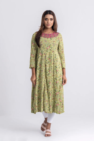 Women's Ethnic Kurta : Going Green Printed & Placid Blue Printed