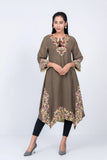 Women's ethnic kurta : Olive Green  & Off White