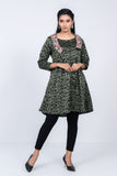 Women's Ethnic Kurti : Green black printed