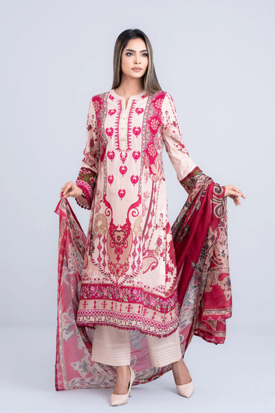 Ready-to-wear Three Piece Lawn with Silk Dupatta