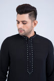 Regular Fit Dollar-Embroidered Men's Kabli Set: Jet Black &  Optical White