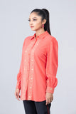 Embroidered Relaxed Fit Shirt : Hot Coral