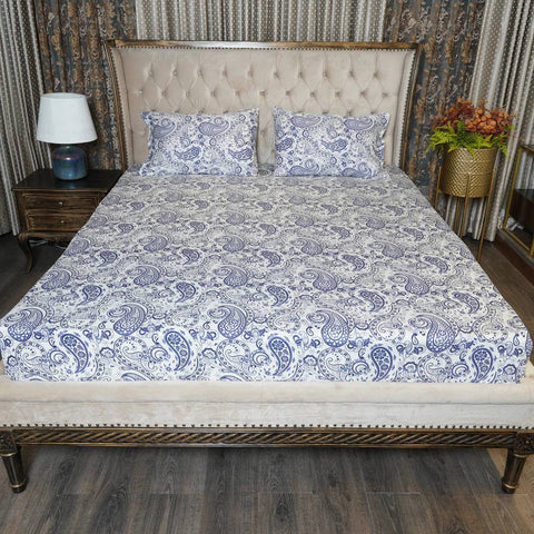 Bed Sheet - White Paisley (Queen Size)