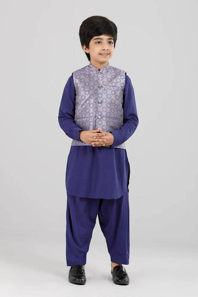 Boys Kurta Set : Navy Blue & Brown  (4-15 Years)