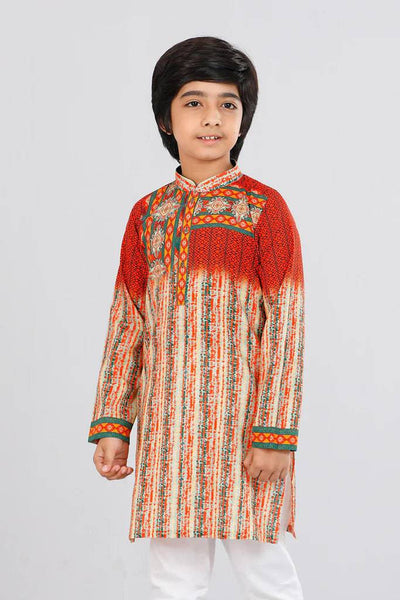 Boys Panjabi (0-15 Years) : Orange Ikat