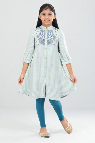 GIRLS' ETHNIC: LT GREEN STRIPE & LT BLUE STRIPE