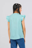 Girls Top (2-8 Years) : Turquoise & White